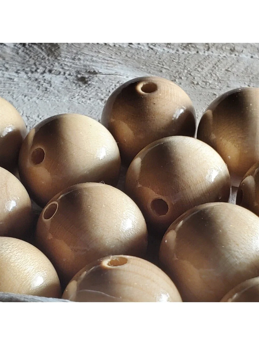 Vintage Japanese Lacquered Natural Color 20mm Round Wood Beads 6pcs